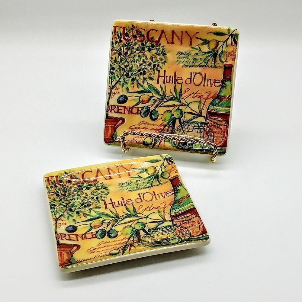 Set of 2 Lang Tuscany by Susan Winget Square Ceramic Dishes